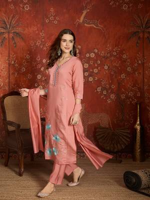 Peach roman silk partywear readymade suit 5