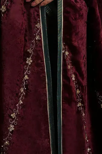 Wine hand embroidered velvet doshala