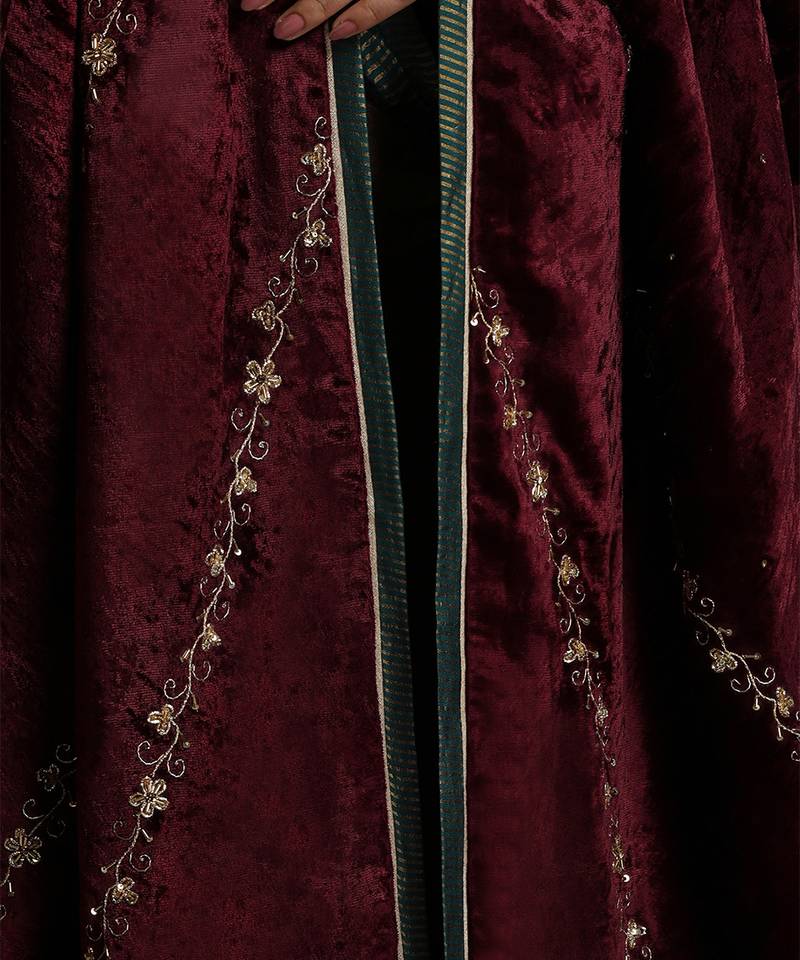 Wine hand embroidered velvet doshala
