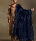 Navy blue hand embroidered velvet doshala