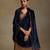 Navy blue hand embroidered velvet doshala
