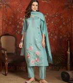 Sky blue roman silk partywear readymade suit