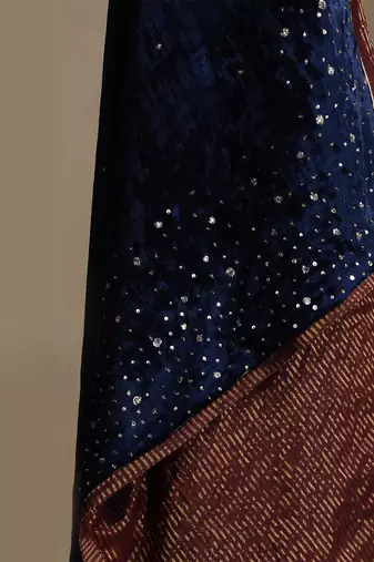 Navy blue hand embroidered velvet doshala