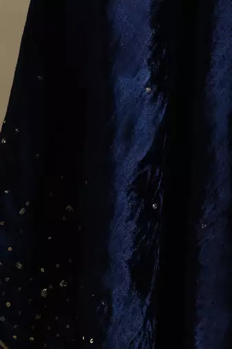 Navy blue hand embroidered velvet doshala