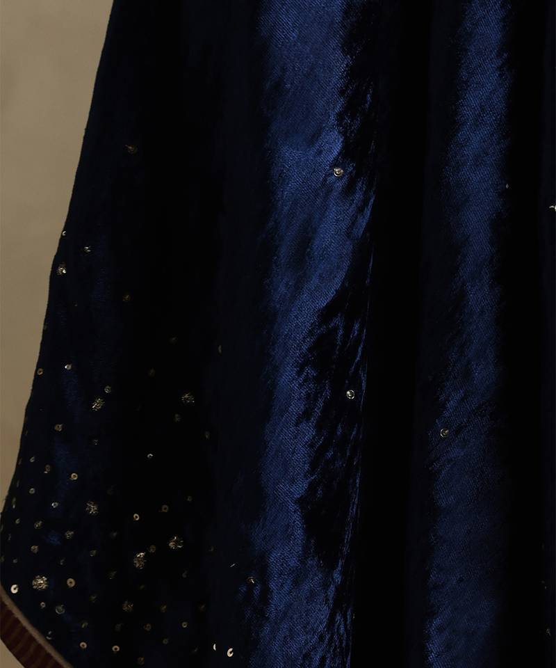 Navy blue hand embroidered velvet doshala