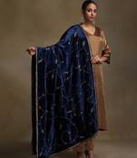 Royal blue hand embroidered velvet doshala