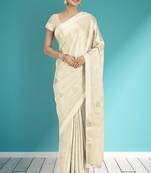 Champagne ivory white & pearl white banarasi semi dupion saree with running blouse