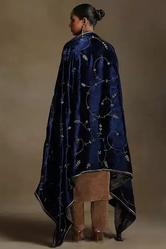 Royal blue hand embroidered velvet doshala
