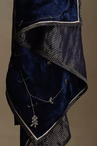 Royal blue hand embroidered velvet doshala