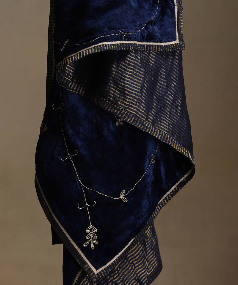 Royal blue hand embroidered velvet doshala