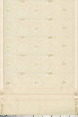 Champagne ivory white & pearl white banarasi semi dupion saree with running blouse 5