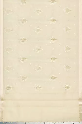 Champagne ivory white & pearl white banarasi semi dupion saree with running blouse