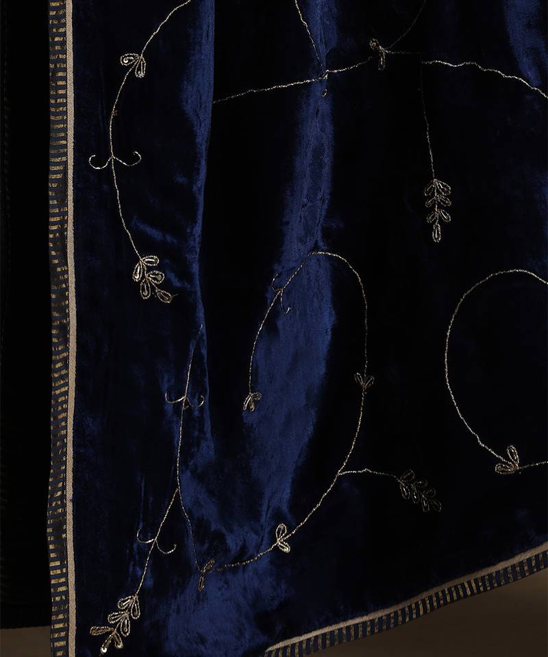 Royal blue hand embroidered velvet doshala