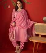 Pink roman silk partywear readymade suit