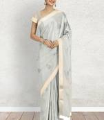 Ice grey/silver mist & ivory banarasi semi dupion saree with running blouse