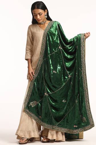 Emerald green hand embroidered velvet doshala