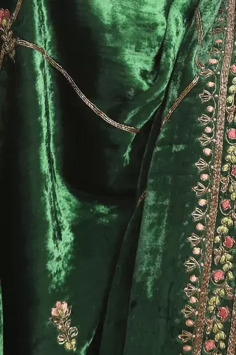 Emerald green hand embroidered velvet doshala