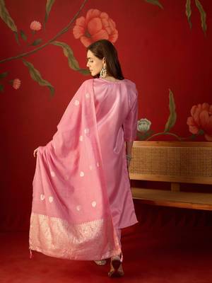 Pink roman silk partywear readymade suit 2
