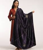 Grape purple hand embroidered velvet doshala