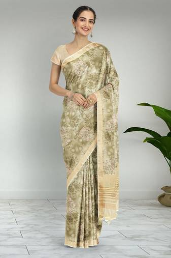 Multicolor banarasi semi dupion saree with running blouse