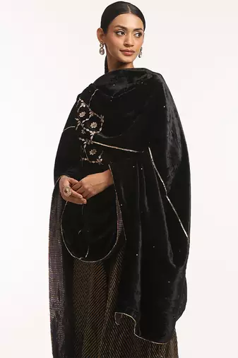 Black hand embroidered velvet doshala