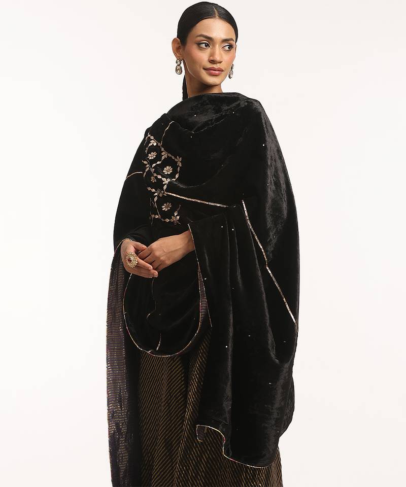 Black hand embroidered velvet doshala