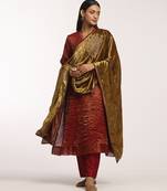 Olive green hand embroidered velvet doshala