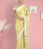 Crayola yellow & ivory banarasi semi dupion saree with running blouse