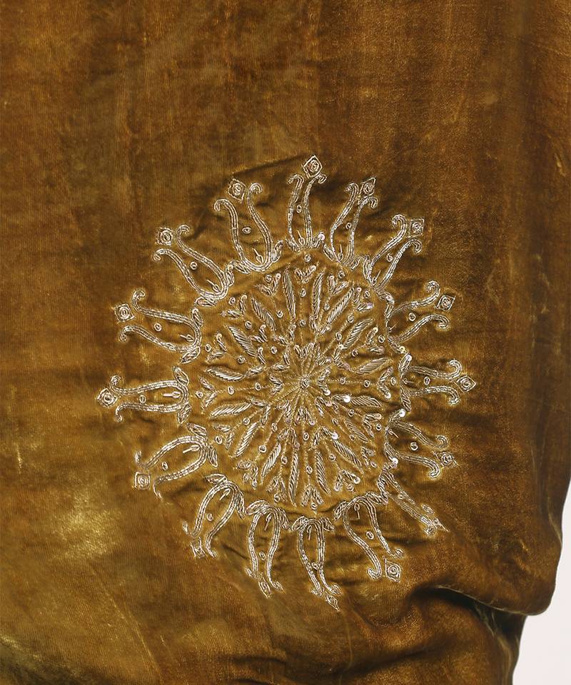 Olive green hand embroidered velvet doshala