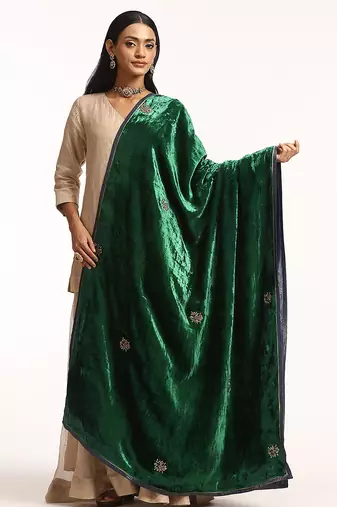 Emerald green hand embroidered velvet doshala
