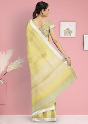 Crayola yellow & ivory banarasi semi dupion saree with running blouse 3