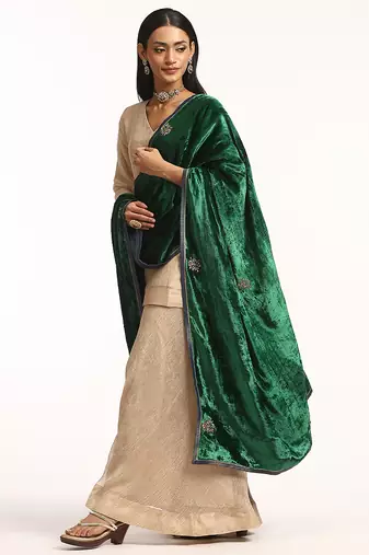 Emerald green hand embroidered velvet doshala