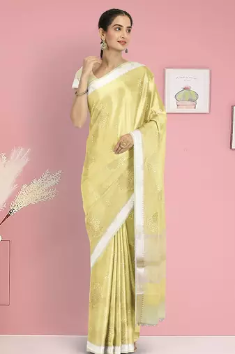Crayola yellow & ivory banarasi semi dupion saree with running blouse