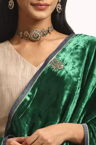 Emerald green hand embroidered velvet doshala