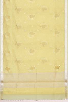 Crayola yellow & ivory banarasi semi dupion saree with running blouse 5