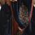 Navy blue hand embroidered pure velvet doshala