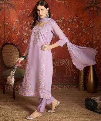 Lavender mul chanderi partywear readymade suit 1