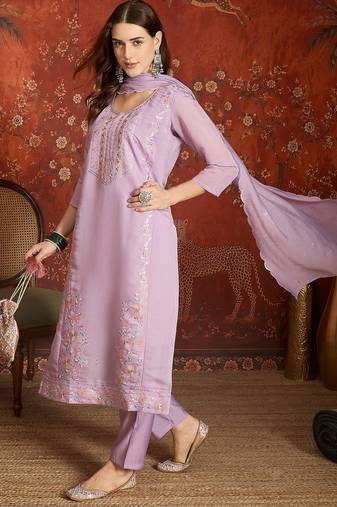 Lavender mul chanderi partywear readymade suit