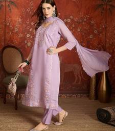 Lavender mul chanderi partywear readymade suit