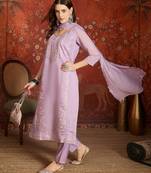 Lavender mul chanderi partywear readymade suit