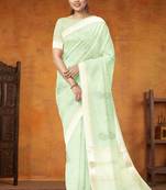 Celadon mist (green) & ivory banarasi semi dupion saree with running blouse