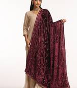 Maroon hand embroidered pure velvet doshala