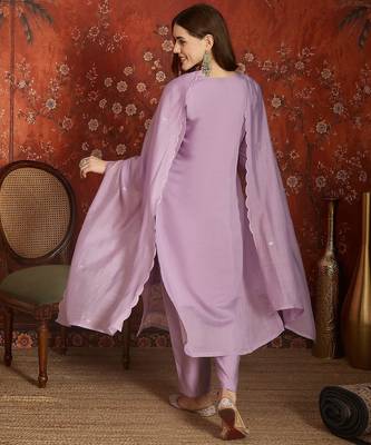 Lavender mul chanderi partywear readymade suit 2