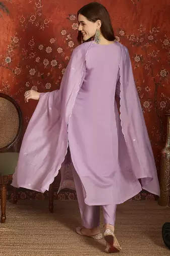 Lavender color mul chanderi fabric beautiful partywear readymade suit