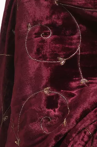 Maroon hand embroidered pure velvet doshala