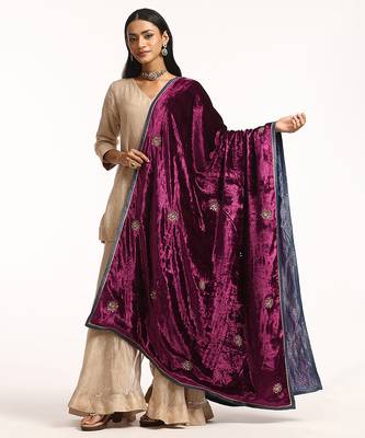 Wine hand embroidered velvet doshala 1