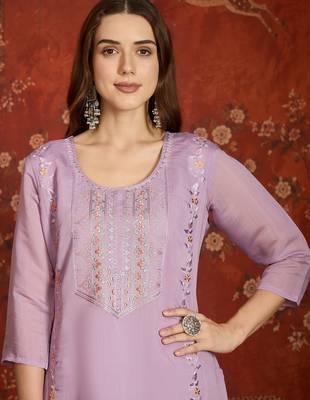 Lavender mul chanderi partywear readymade suit 3