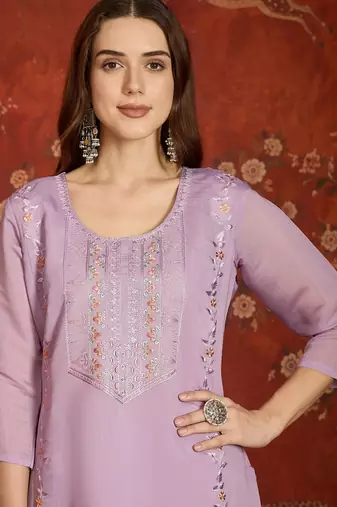 Lavender color mul chanderi fabric beautiful partywear readymade suit