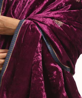 Wine hand embroidered velvet doshala 3