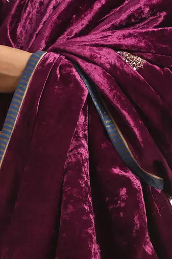 Wine hand embroidered velvet doshala